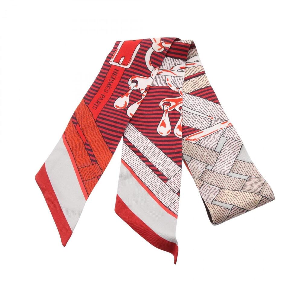 Hermes Twilly MORS a JOUETS chemise ribbon scarf muffler silk women's red mul...
